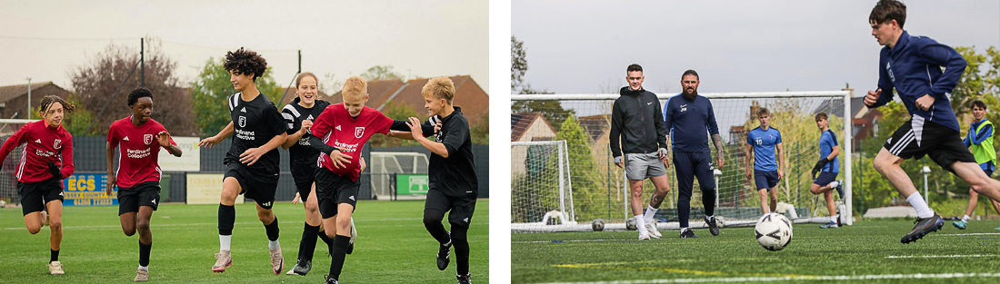 Young players practising at UK boarding school football academies