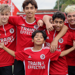 Photo showing a team made up of international students playing at UK football summer camps and academies