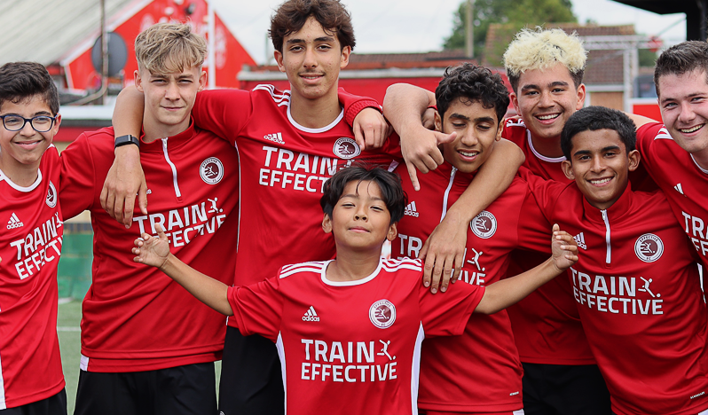 Photo showing a team made up of international students playing at UK football summer camps and academies