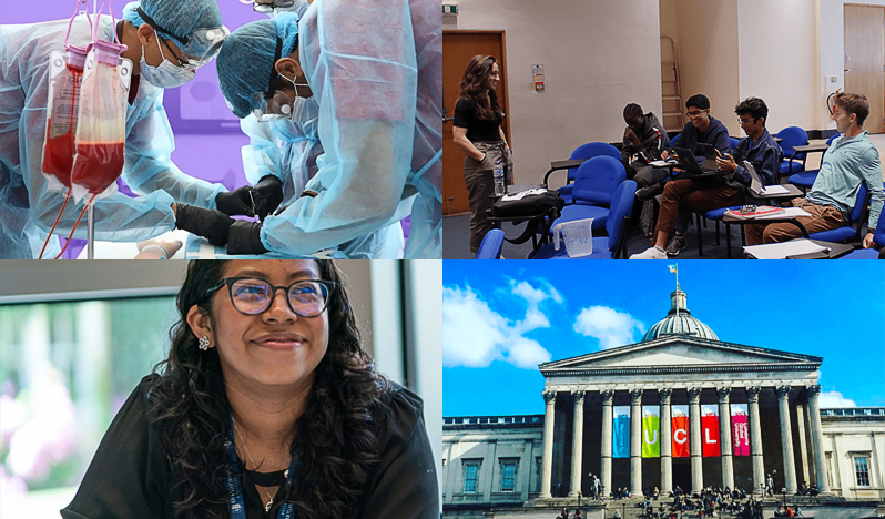 A montage of photos of students attending UK Academic Summer Programmes and UK Immersive Programmes along with a photo of UCL.